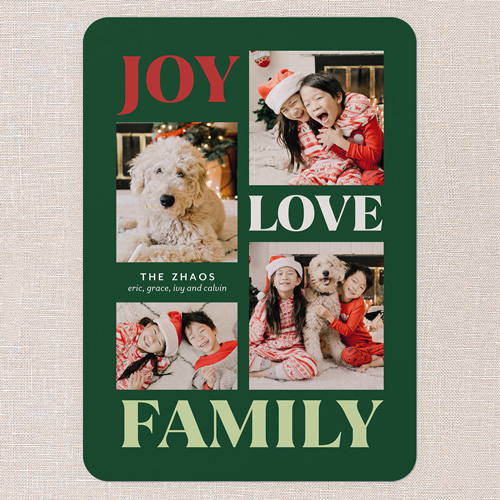 Vibrant Holiday Vibes Holiday Card, Green, 5x7 Flat, Holiday, Pearl Shimmer Cardstock, Rounded, Kale