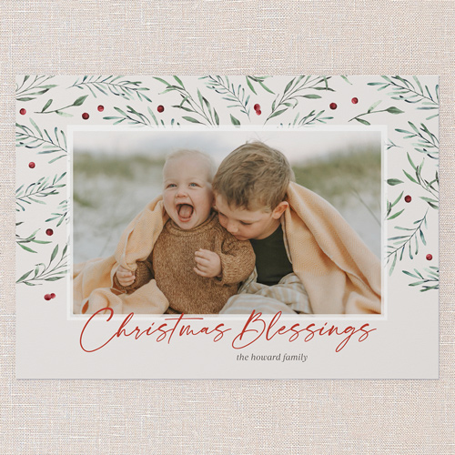 Holly Heaven Holiday Card, Grey, 5x7 Flat, Religious, Matte, Signature Smooth Cardstock, Square, Whisper Gray