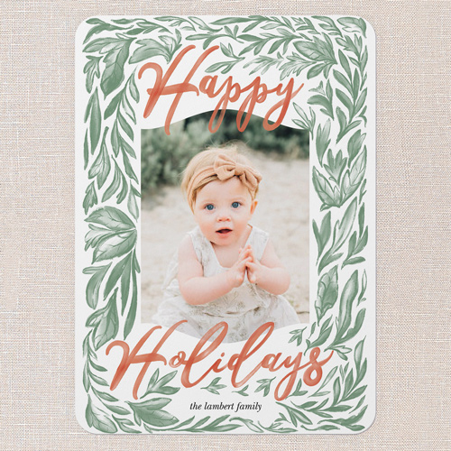 Boho Botanical Merriment Holiday Card, White, 5x7 Flat, Holiday, Standard Smooth Cardstock, Rounded, White