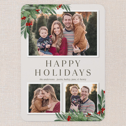 Botanical Basics Holiday Card, White, 5x7 Flat, Holiday, Pearl Shimmer Cardstock, Rounded, White