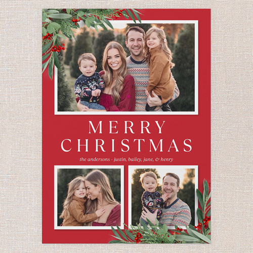 Botanical Basics Holiday Card, Red, 5x7 Flat, Christmas, Pearl Shimmer Cardstock, Square, Radish