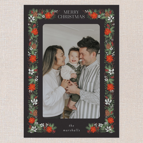 Winter Botanical Border Holiday Card, Black, 5x7 Flat, Christmas, Standard Smooth Cardstock, Square, Black