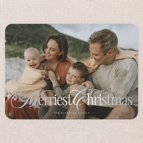 Classic Luxe Holiday Card, White, Silver Foil, 5x7 Flat, Christmas, Pearl Shimmer Cardstock, Rounded, White