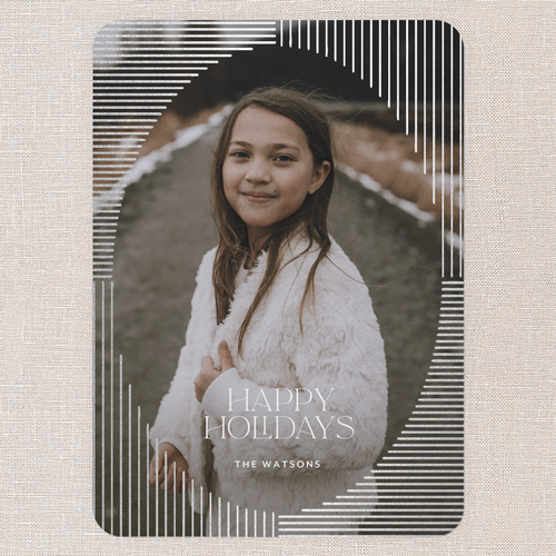 Glamorous Holiday Deco Holiday Card, Silver Foil, White, 5x7 Flat, Write Your Own, Pearl Shimmer Cardstock, Rounded, White