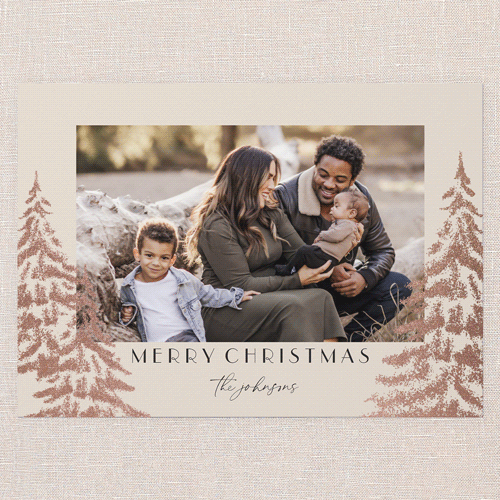 Peaceful Pine Prints Holiday Card, Pink, Rose Gold Foil, 5x7 Flat, Write Your Own, Matte, Signature Smooth Cardstock, Square, Blush