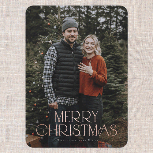 Simply Deco Charm Holiday Card, White, Rose Gold Foil, 5x7 Flat, Christmas, Matte, Signature Smooth Cardstock, Rounded, White