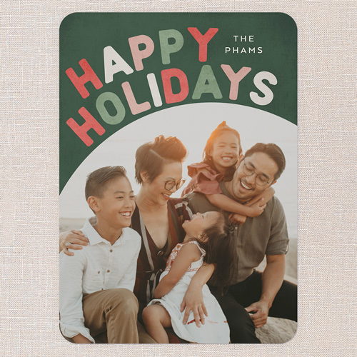 Groovy Greetings Holiday Card, Red, 5x7 Flat, Holiday, 100% Recycled Cardstock , Rounded, Red