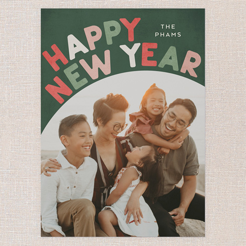 Groovy Greetings Holiday Card, Red, 5x7 Flat, New Year, Luxe Double-Thick Cardstock, Square, Red