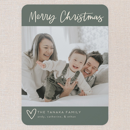 Heartfelt Charm Holiday Card, Green, 5x7 Flat, Christmas, 100% Recycled Cardstock , Rounded, Green
