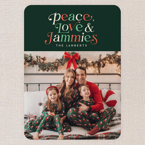 Love And Jammies Holiday Card, Green, 5x7 Flat, Holiday, 100% Recycled Cardstock ?, Rounded