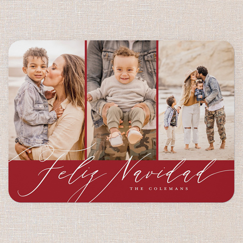 Stylized Sentiment Holiday Card, Red, 5x7 Flat, Feliz Navidad, Matte, Signature Smooth Cardstock, Rounded, Red