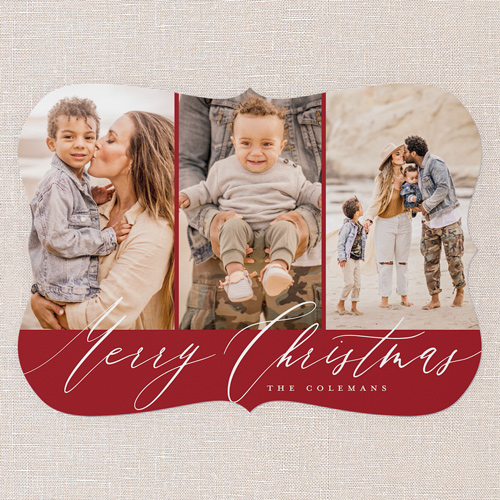 Stylized Sentiment Holiday Card, Red, 5x7 Flat, Christmas, Pearl Shimmer Cardstock, Bracket