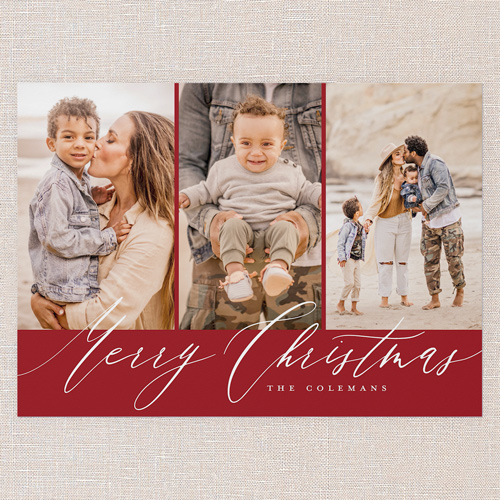 Stylized Sentiment Holiday Card, Red, 5x7 Flat, Christmas, Pearl Shimmer Cardstock, Square