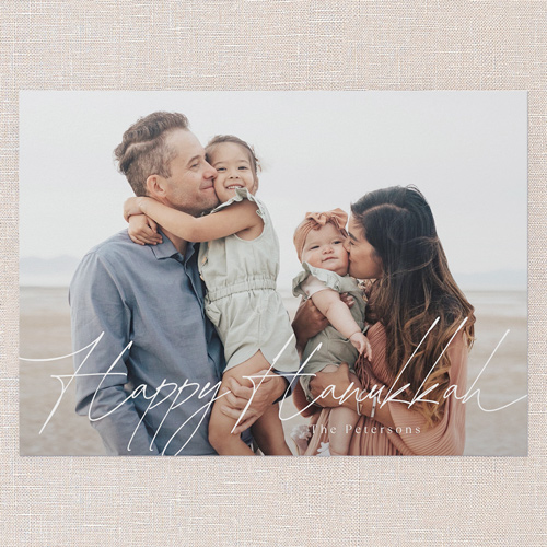 Proud Penmanship Holiday Card, White, 5x7 Flat, Hanukkah, Pearl Shimmer Cardstock, Square, White