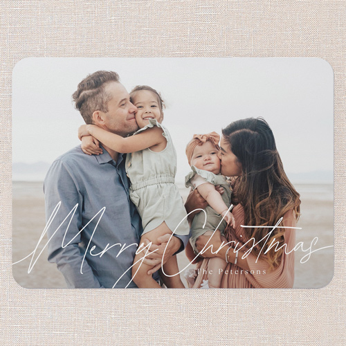 Proud Penmanship Holiday Card, White, 5x7 Flat, Christmas, Pearl Shimmer Cardstock, Rounded, White