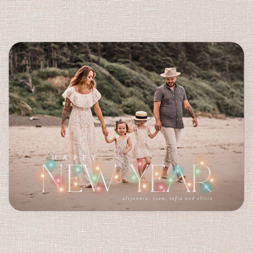 Shimmering Holiday String Holiday Card, Green, 5x7 Flat, New Year, Matte, Signature Smooth Cardstock, Rounded, Green