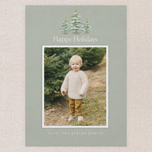 Snowcapped Trees Holiday Card, Green, 5x7 Flat, Holiday, Luxe Double-Thick Cardstock, Square