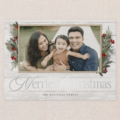 Fancy Florals Holiday Card, Silver Foil, White, 5x7 Flat, Christmas, Matte, Signature Smooth Cardstock, Square, White