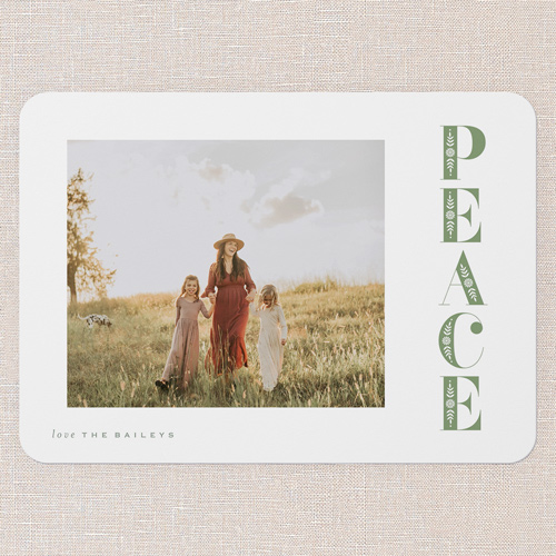 Printed Peace Holiday Card, Green, 5x7 Flat, Holiday, 100% Recycled Cardstock , Rounded, Evergreen
