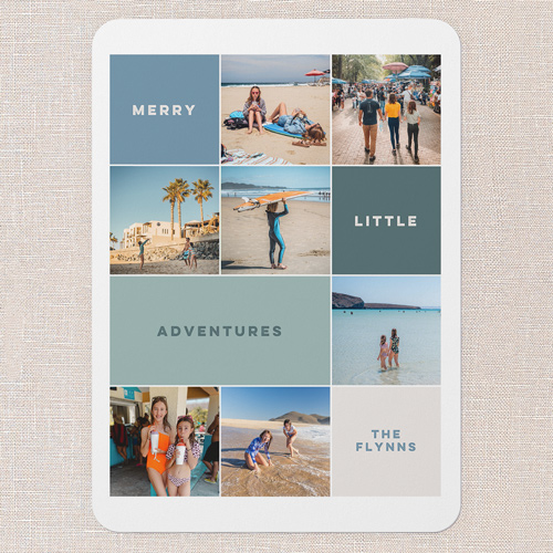 Merry Adventures Holiday Card, Blue, 5x7 Flat, Write Your Own, Pearl Shimmer Cardstock, Rounded