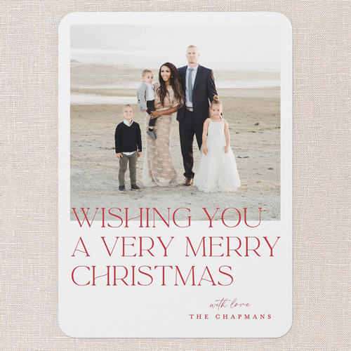 Custom Motif Holiday Card, White, 5x7 Flat, Write Your Own Greeting, Pearl Shimmer Cardstock, Rounded