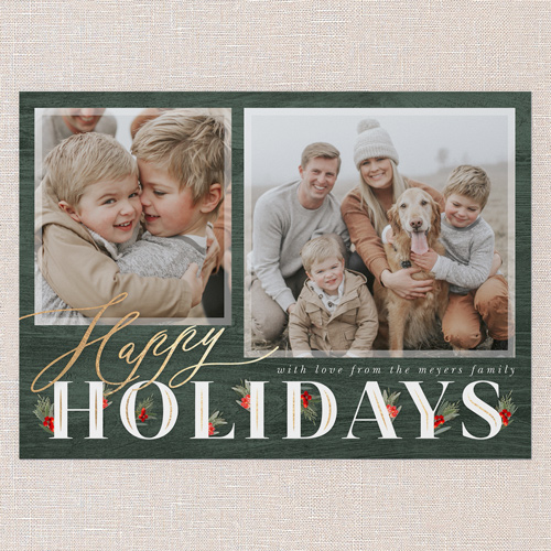 Hints Of Holly Holiday Card, Green, 5x7 Flat, Holiday, Luxe Double-Thick Cardstock, Square, Green