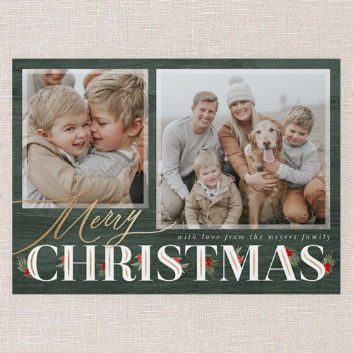 Hints Of Holly Holiday Card, Green, 5x7 Flat, Christmas, Pearl Shimmer Cardstock, Square