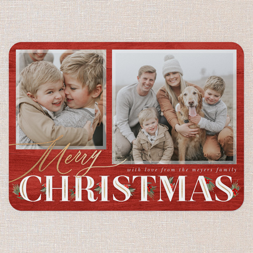 Hints Of Holly Holiday Card, Red, 5x7 Flat, Christmas, Standard Smooth Cardstock, Rounded, Red