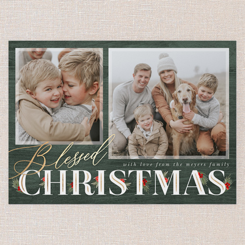 Hints Of Holly Holiday Card, Green, 5x7 Flat, Religious, Pearl Shimmer Cardstock, Square, Green