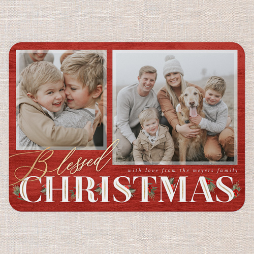 Hints Of Holly Holiday Card, Red, 5x7 Flat, Religious, Matte, Signature Smooth Cardstock, Rounded, Red