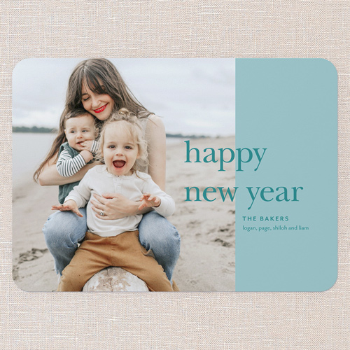 Simple Joyful Moments Holiday Card, Blue, 5x7 Flat, New Year, Pearl Shimmer Cardstock, Rounded, Blue