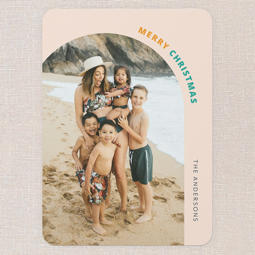 Festive Arch Holiday Card, Beige, 5x7 Flat, Christmas, 100% Recycled Cardstock , Rounded, Cashmere Pink