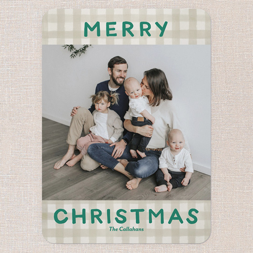Pretty In Plaid Holiday Card, Beige, 5x7 Flat, Christmas, Standard Smooth Cardstock, Rounded, Tan