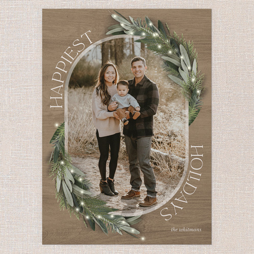 Lush Evergreen Elegance Holiday Card, Beige, 5x7 Flat, Holiday, Matte, Signature Smooth Cardstock, Square, Tan