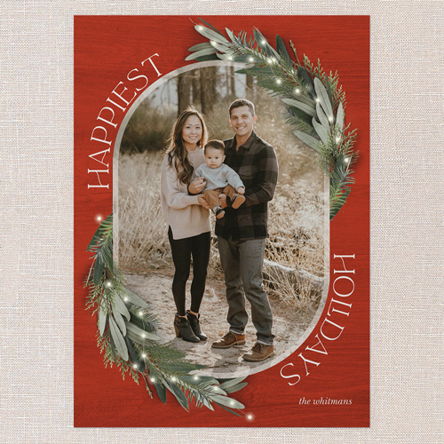 Lush Evergreen Elegance Holiday Card, Red, 5x7 Flat, Holiday, 100% Recycled Cardstock , Square, Red