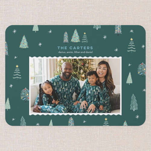 Little Sleepies Twinkling Trees Holiday Card, Green, 5x7 Flat, Christmas, Standard Smooth Cardstock, Rounded, Green