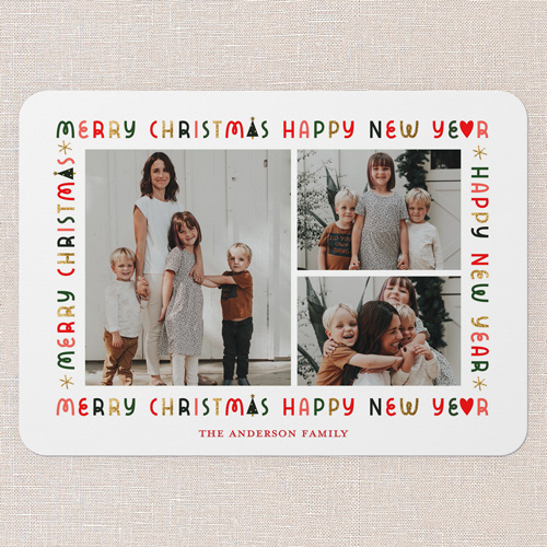 Multi Wrapped Holiday Card, White, 5x7 Flat, Christmas, Pearl Shimmer Cardstock, Rounded, White