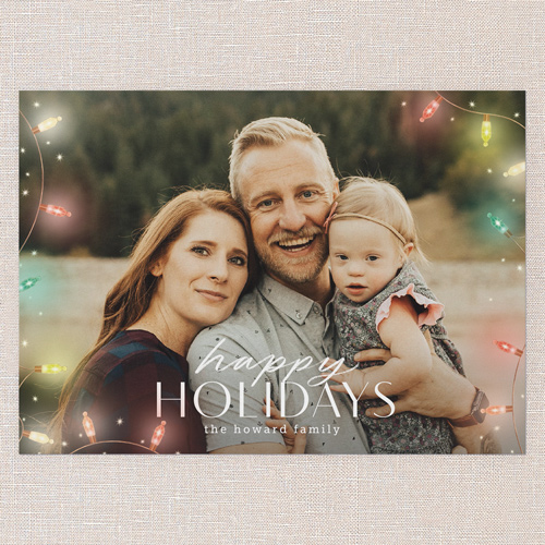 Beaming Bulbs Holiday Card, Red, 5x7 Flat, Holiday, 100% Recycled Cardstock , Square, Holiday