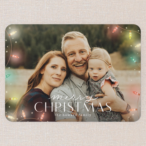 Beaming Bulbs Holiday Card, Red, 5x7 Flat, Christmas, Matte, Signature Smooth Cardstock, Rounded, Holiday