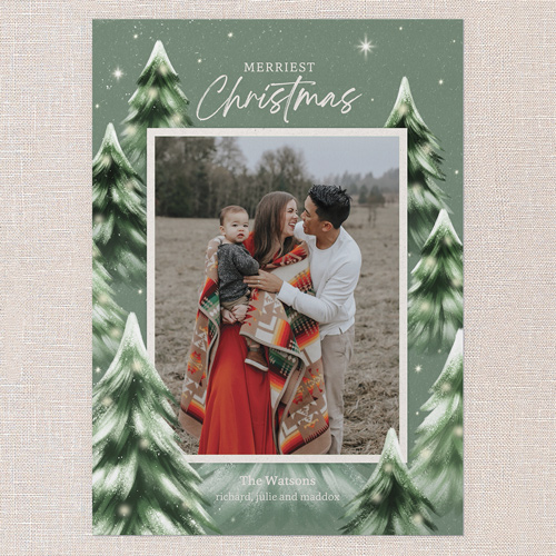 Dreamy Snowy Forest Holiday Card, Green, 5x7 Flat, Christmas, Matte, Signature Smooth Cardstock, Square, Forest