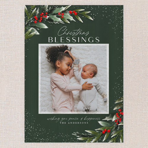 Frosty Foliage Frame Holiday Card, Green, none, 5x7 Flat, Religious, 100% Recycled Cardstock , Square, Forest