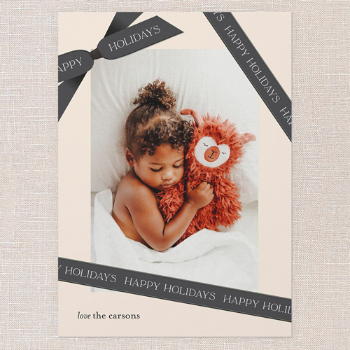 Ribbon Wrapped Holiday Card, Grey, 5x7 Flat, Holiday, Matte, Signature Smooth Cardstock, Square, Burnt Ash