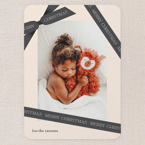 Ribbon Wrapped Holiday Card, Grey, 5x7 Flat, Christmas, Standard Smooth Cardstock, Rounded, Burnt Ash