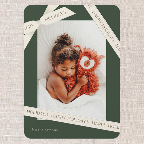 Ribbon Wrapped Holiday Card, Beige, 5x7 Flat, Holiday, Standard Smooth Cardstock, Rounded, Apricot Mousse