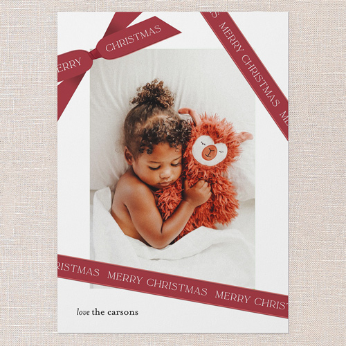 Ribbon Wrapped Holiday Card, Red, 5x7 Flat, Christmas, Standard Smooth Cardstock, Square, Holiday