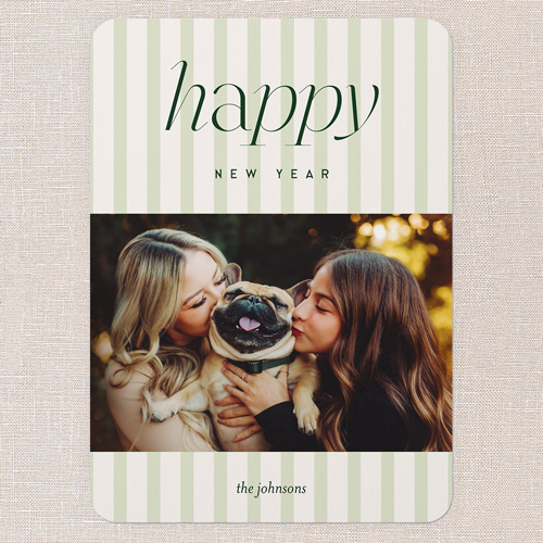 Soft Pinstripe Holiday Card, Green, 5x7 Flat, New Year, 100% Recycled Cardstock , Rounded, Grove