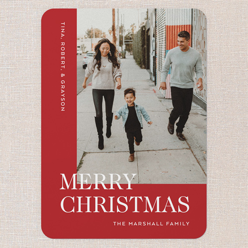 Asymmetrical Framing Holiday Card, Red, 5x7 Flat, Christmas, Standard Smooth Cardstock, Rounded, Apple