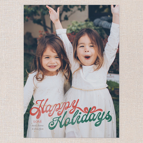 Looped Sentiment Holiday Card, Red, 5x7 Flat, Holiday, Pearl Shimmer Cardstock, Square, Radish