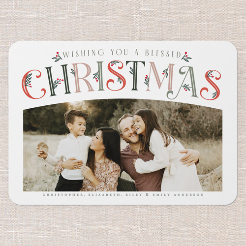 Spectacular Deco Holiday Card, White, 5x7 Flat, Religious, 100% Recycled Cardstock , Rounded, White