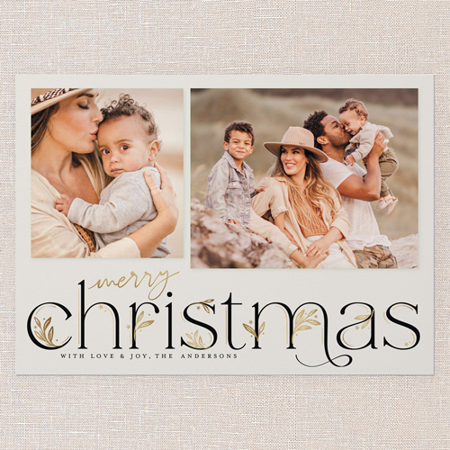 Starred Leaves Holiday Card, White, 5x7 Flat, Christmas, Standard Smooth Cardstock, Square, Eggshell